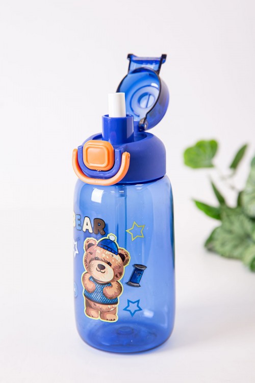 زمزمية مدرسية متعددة الألوان مزينة بكتابات و رسومات كرتونية مشروب بارد بلاستيك شفاف