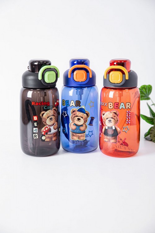 زمزمية مدرسية متعددة الألوان مزينة بكتابات و رسومات كرتونية مشروب بارد بلاستيك شفاف