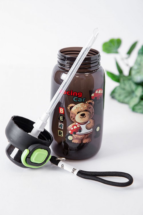 زمزمية مدرسية متعددة الألوان مزينة بكتابات و رسومات كرتونية مشروب بارد بلاستيك شفاف