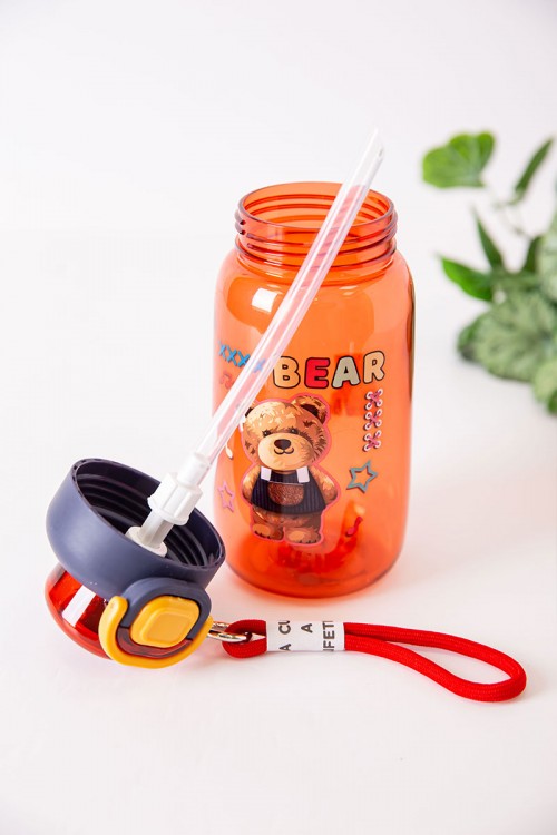 زمزمية مدرسية متعددة الألوان مزينة بكتابات و رسومات كرتونية مشروب بارد بلاستيك شفاف