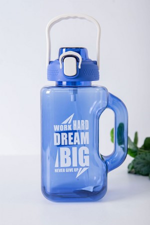 زمزمية مدرسية متعددة الألوان مزينة بكتابات من الأمام مشروب بارد بلاستيك شفاف