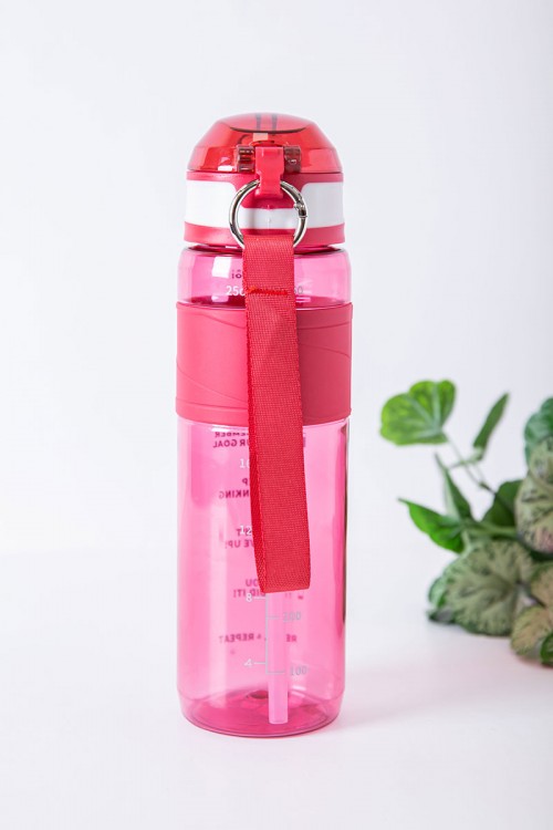 زمزمية مدرسية متعددة الألوان مزينة بكتابات من الأمام مشروب بارد بلاستيك شفاف