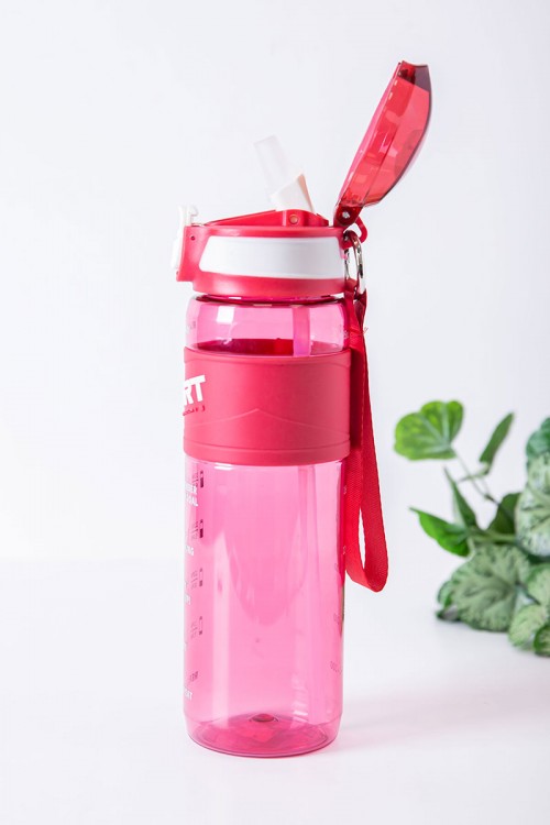 زمزمية مدرسية متعددة الألوان مزينة بكتابات من الأمام مشروب بارد بلاستيك شفاف