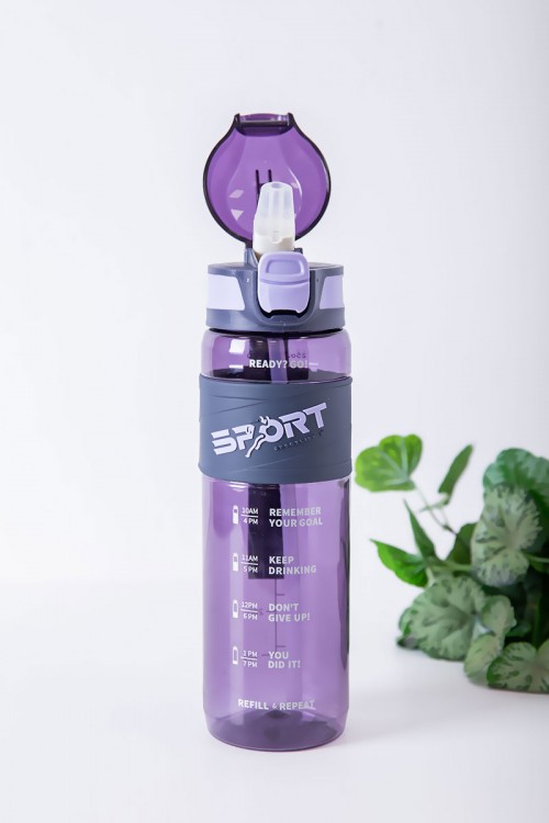 زمزمية مدرسية متعددة الألوان مزينة بكتابات من الأمام مشروب بارد بلاستيك شفاف