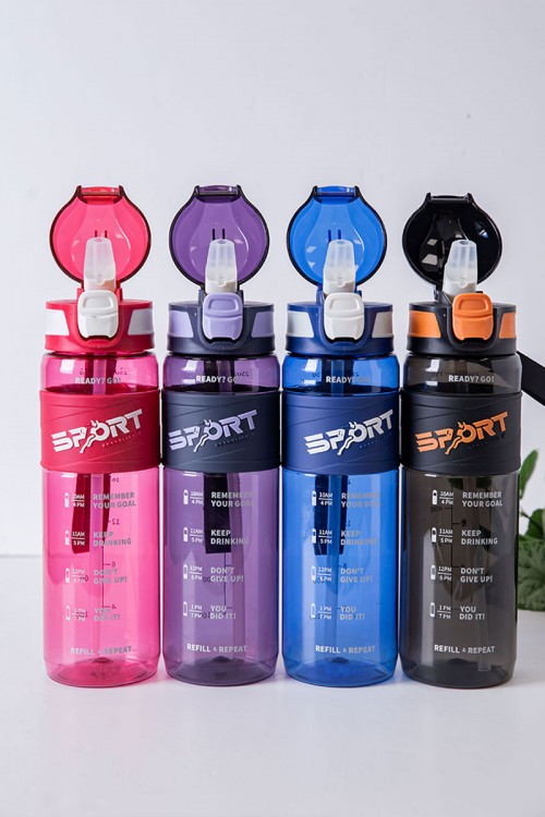 زمزمية مدرسية متعددة الألوان مزينة بكتابات من الأمام مشروب بارد بلاستيك شفاف