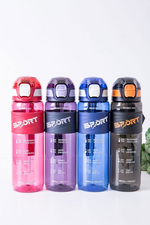 زمزمية مدرسية متعددة الألوان مزينة بكتابات من الأمام مشروب بارد بلاستيك شفاف