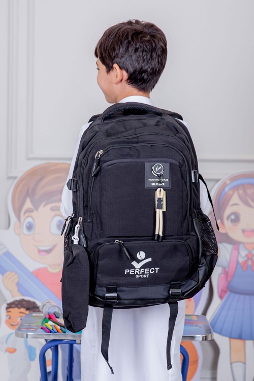 شنطة ظهر مدرسية ولادي متعددة الألوان بجيوب متعددة مع مقلمة