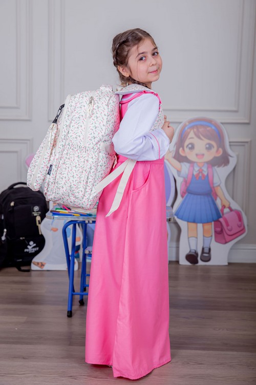 شنطة ظهر مدرسية بناتي مشجرة بجيوب متعددة مع مقلمة