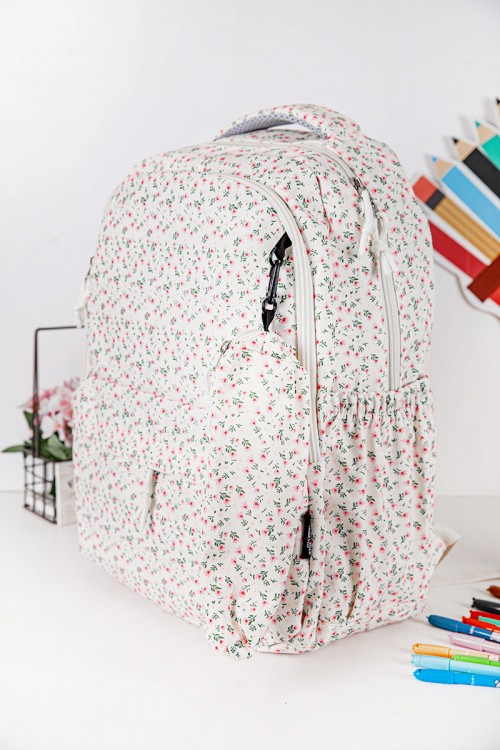 شنطة ظهر مدرسية بناتي مشجرة بجيوب متعددة مع مقلمة