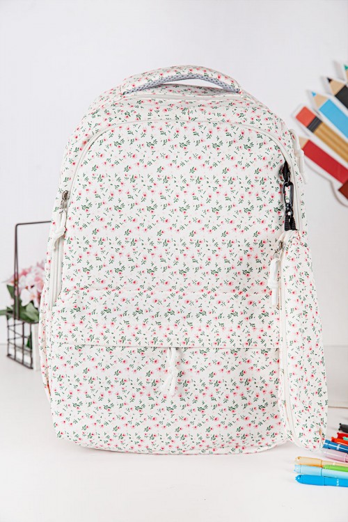 شنطة ظهر مدرسية بناتي مشجرة بجيوب متعددة مع مقلمة