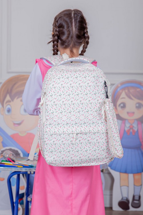 شنطة ظهر مدرسية بناتي مشجرة بجيوب متعددة مع مقلمة