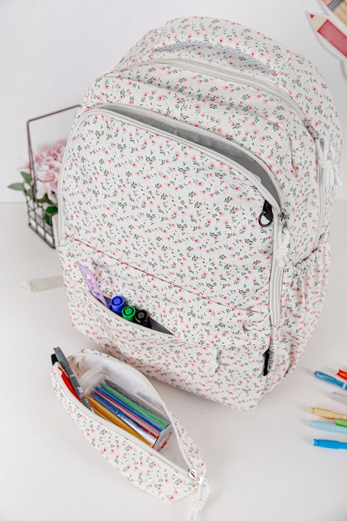 شنطة ظهر مدرسية بناتي مشجرة بجيوب متعددة مع مقلمة