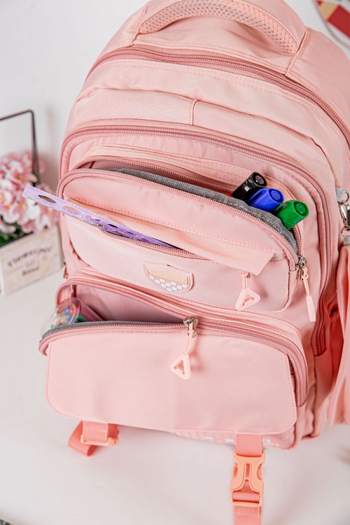 شنطة ظهر مدرسية متعددة الألوان بجيوب متعددة مع مقلمة