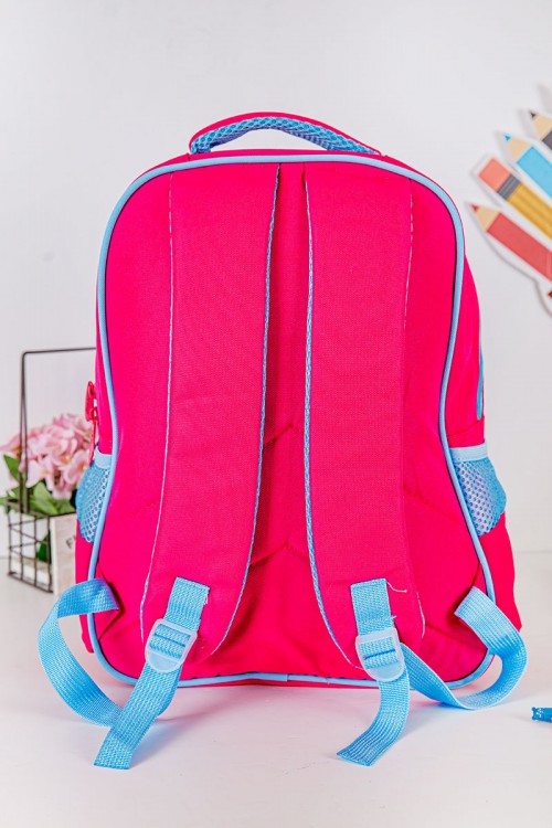 شنطة ظهر مدرسية بناتي لون وردي مزينة بشخصية يونيكورن كرتونية و بجيوب متعددة