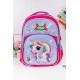 شنطة ظهر مدرسية بناتي لون وردي مزينة بشخصية يونيكورن كرتونية و بجيوب متعددة