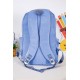 شنطة ظهر مدرسية لون سماوي مزينة بقماش مربعات من الأمام و بجيوب متعددة