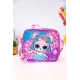شنطة طعام بناتي لون وردي و سماوي مزينة بشخصية لول الكرتونية