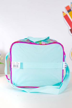 شنطة طعام بناتي لون وردي و تركواز فاتح مزينة بشخصية لول الكرتونية 