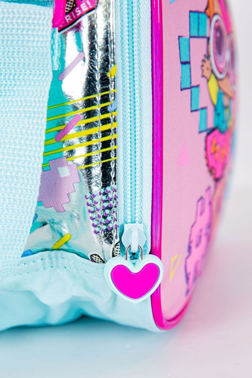 شنطة طعام بناتي لون وردي و تركواز فاتح مزينة بشخصية لول الكرتونية