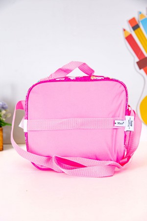 شنطة طعام بناتي مزيج من اللون الوردي الفاتح و الغامق مزينة بشخصية لولو كاتي الكرتونية 