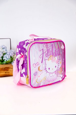 شنطة طعام بناتي مزيج من اللون الوردي و الموف مزينة بشخصية لولو كاتي الكرتونية 
