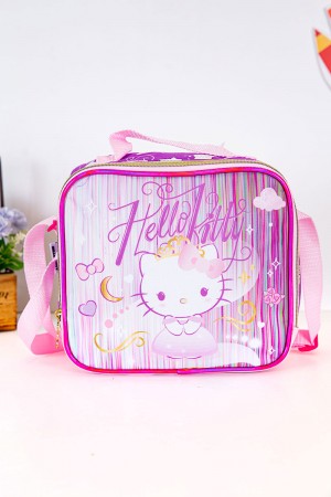 شنطة طعام بناتي مزيج من اللون الوردي و الموف مزينة بشخصية لولو كاتي الكرتونية 