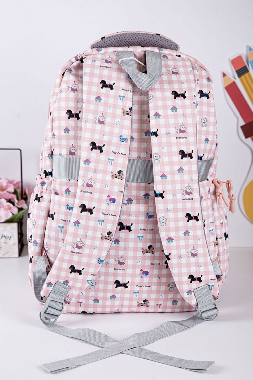 شنطة ظهر مدرسية بناتي متعدد الألوان مزينة برسومات ملونة و بجيوب متعددة مع مقلمة