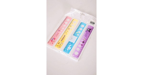 Multiple Colour Rulers Multi-colored school ruler with cartoon-style designs and round holes ...