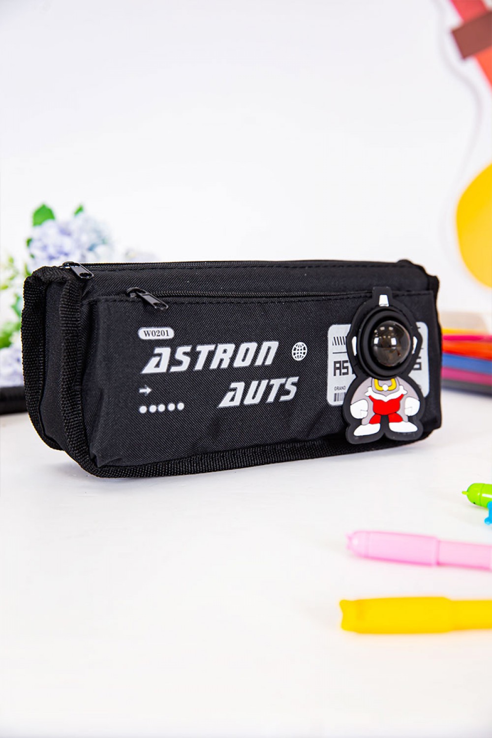 Boys' black school pencil case decorated with cartoon writing and ...