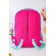 شنطة ظهر مدرسية بناتي لون وردي بحواف سماوي مزينة برسومات ملونة و بجيوب متعددة