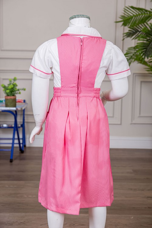 مريول مدرسي بناتي قطعتين لون وردي ياقة قصة سبعة بخصر مزموم