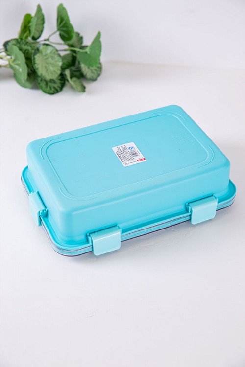 حافظة طعام مدرسية متعددة الألوان مقسمة و مزينة بكتابات و رسومات مع ملعقة و عيدان معدنية