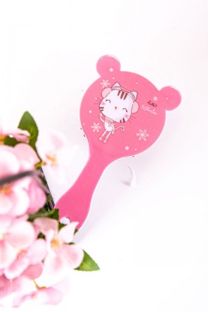 فرشاة شعر بناتي لون وردي على شكل قطة مزينة برسومات كرتونية 