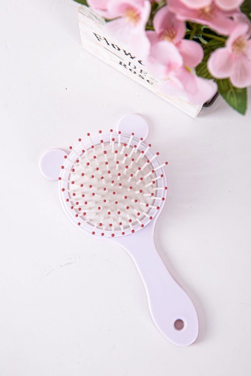 فرشاة شعر بناتي لون وردي على شكل قطة مزينة برسومات كرتونية