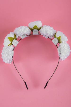 طوق شعر لون أسود مزين بالورود البيضاء