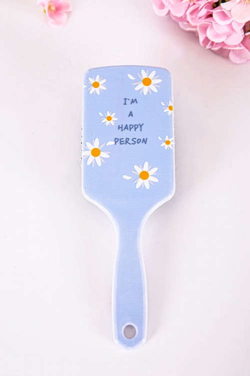 فرشاة شعر لون سماوي مزينة برسومات و كتابات ملونة