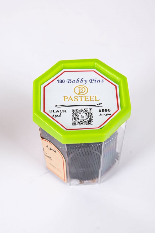 علبة دبابيس شعر لون أسود 180 حبة حجم متوسط