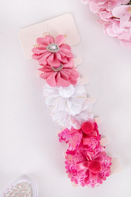 ربطة شعر 6 حبات على شكل ورود مزيج من اللون الوردي الفاتح و الغامق و الأبيض