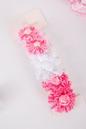 ربطة شعر 6 حبات على شكل ورود مزيج من اللون الوردي الفاتح و الغامق و الأبيض