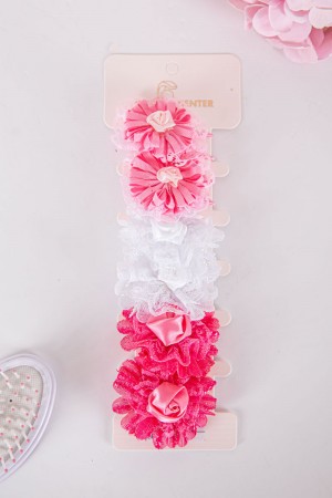 ربطة شعر 6 حبات على شكل ورود مزيج من اللون الوردي الفاتح و الغامق و الأبيض