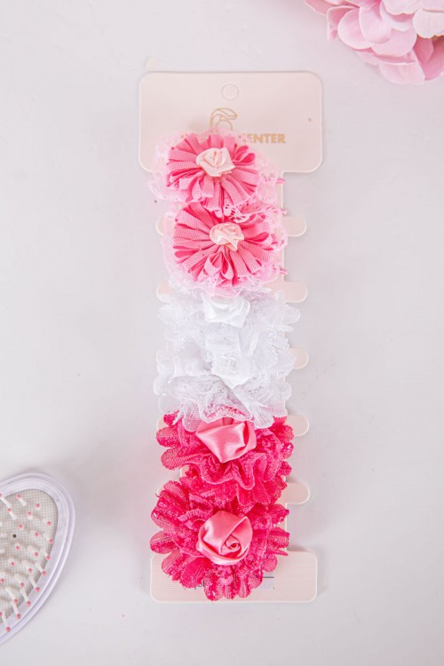 ربطة شعر 6 حبات على شكل ورود مزيج من اللون الوردي الفاتح و الغامق و الأبيض