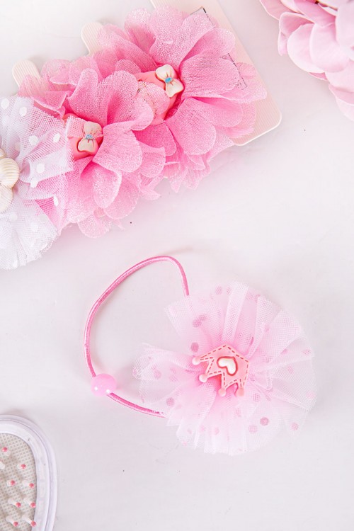 ربطة شعر 6 حبات على شكل ورود مزيج من اللون الوردي الفاتح و الغامق و الأبيض