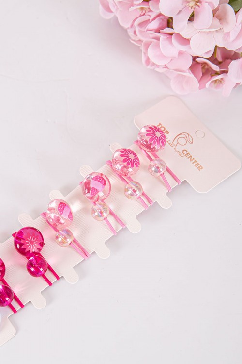 ربطة شعر 6 حبات مزيج من اللون الوردي الفاتح و الغامق على شكل كرات شفافة لامعة مزينة بأشكال مختلفة