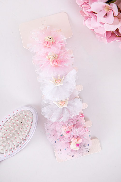 ربطة شعر 6 حبات على شكل ورود مزيج من اللون الوردي الفاتح و الغامق و الأبيض