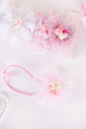 ربطة شعر 6 حبات على شكل ورود مزيج من اللون الوردي الفاتح و الغامق و الأبيض