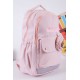 شنطة ظهر مدرسية بناتي لون وردي بجيوب متعددة مع محفظة دائرية