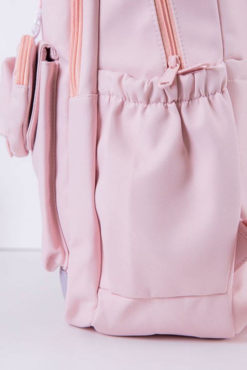 شنطة ظهر مدرسية بناتي لون وردي بجيوب متعددة مع محفظة دائرية