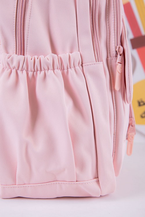 شنطة ظهر مدرسية بناتي لون وردي بجيوب متعددة مع محفظة دائرية