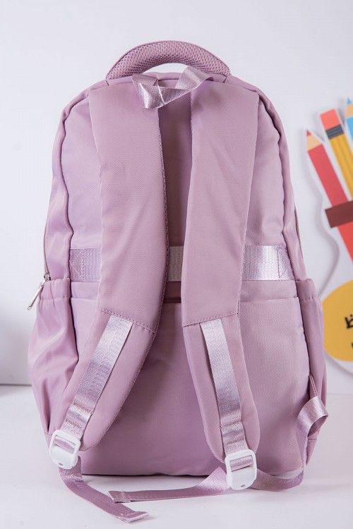 شنطة ظهر مدرسية بناتي لون موف فاتح بجيوب متعددة مع محفظة صغيرة
