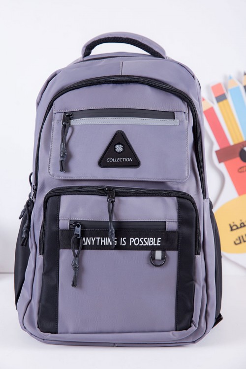 شنطة ظهر مدرسية ولادي لون رصاصي بجيوب متعددة